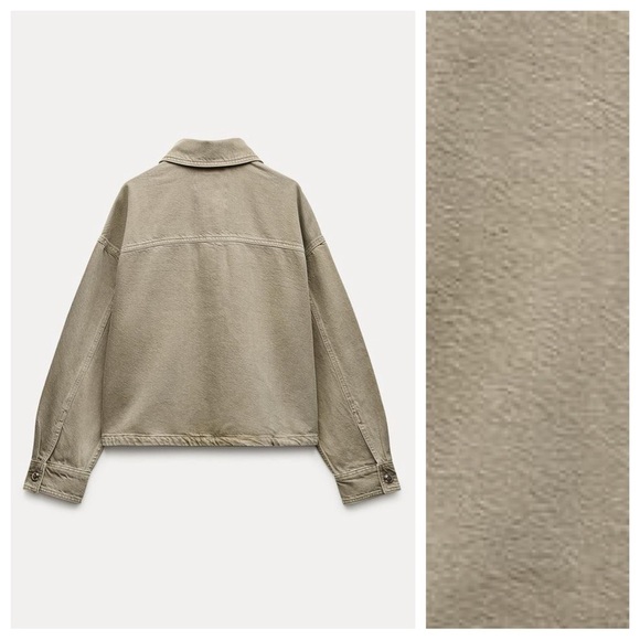 NWT. Zara ZW Collection Khaki Cotton Pocket Overshirt. Size S. - Picture 7 of 13